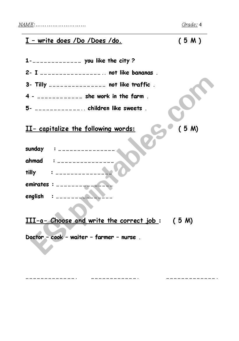 grade 4 exam worksheet