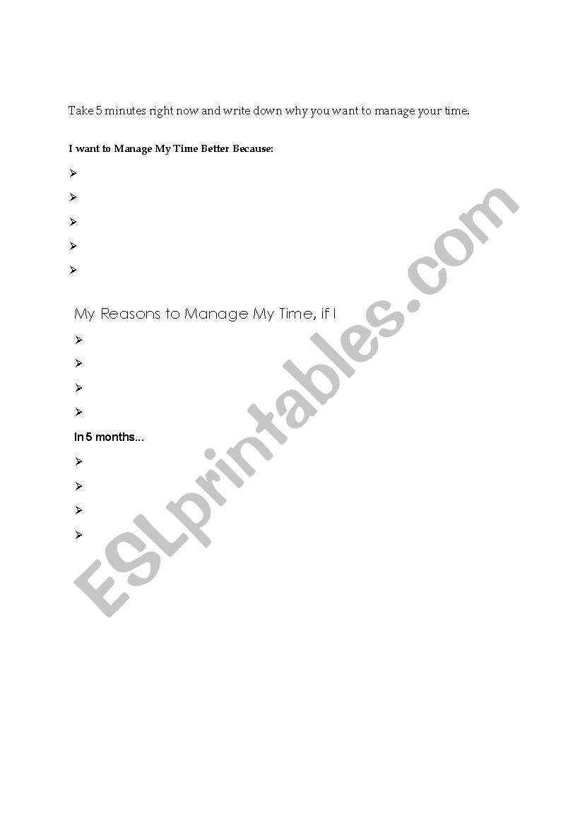Time Management worksheet