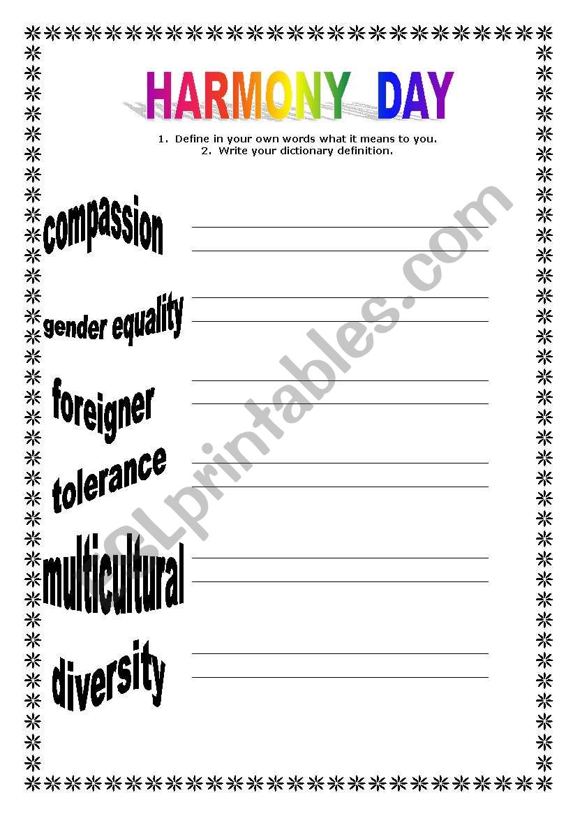 Harmony Day part2 worksheet