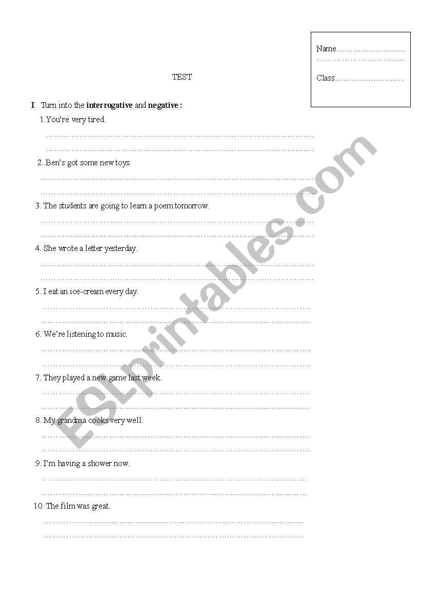 test paper worksheet