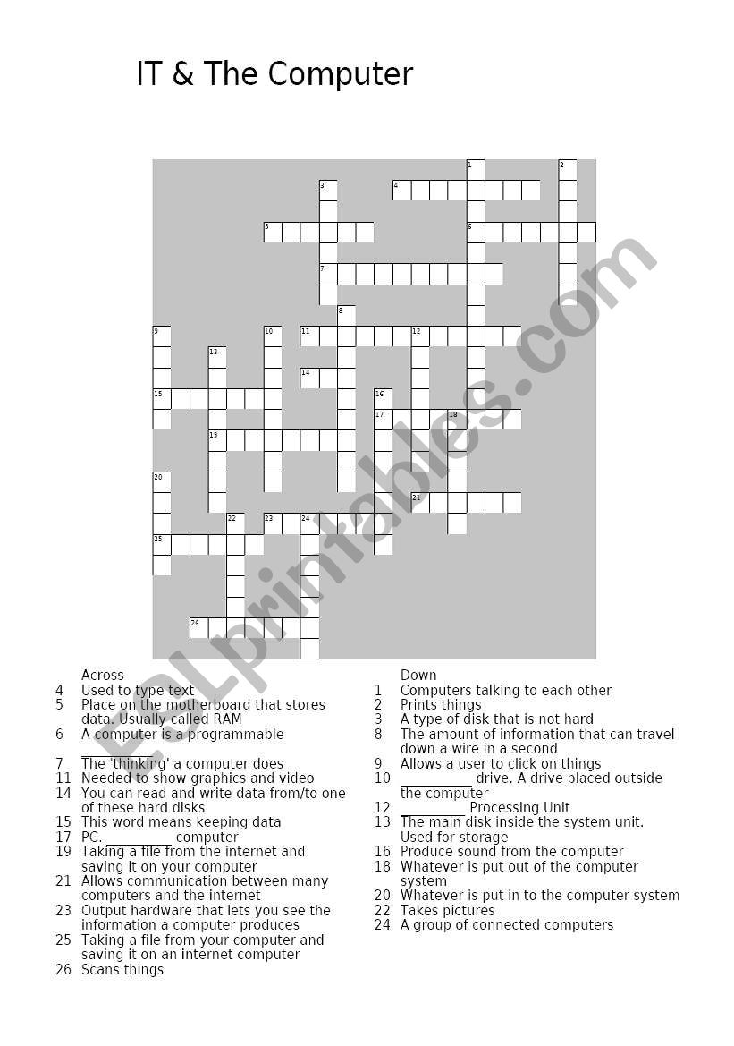 Computer Vocabulary Crossword worksheet