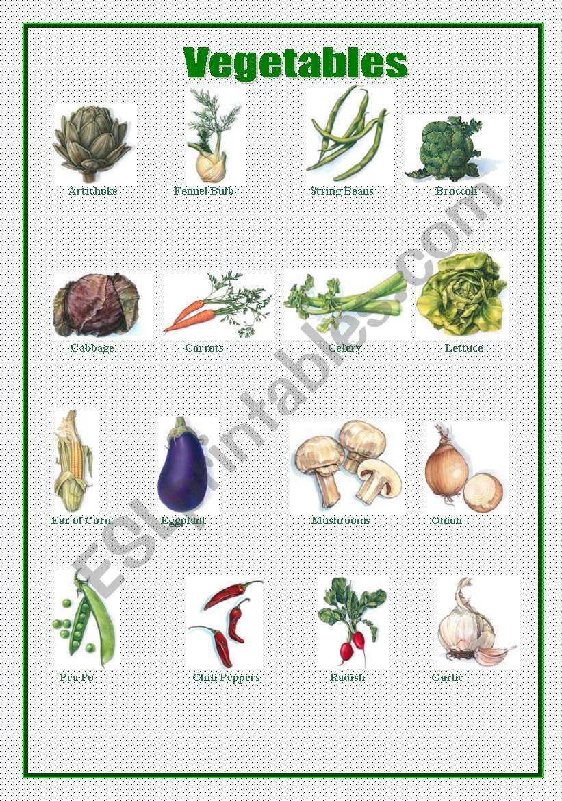 Vegetables worksheet