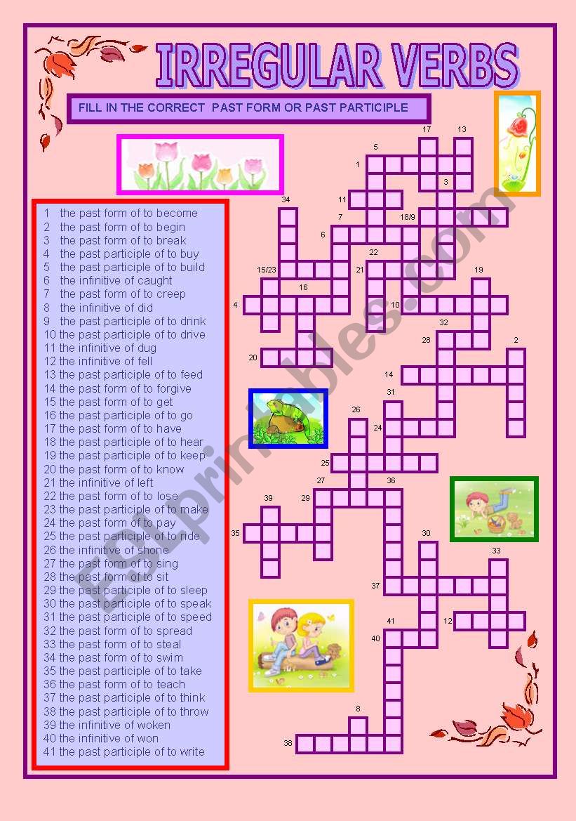 crossword on the irregular verbs (intermediate/upper-intermediate)