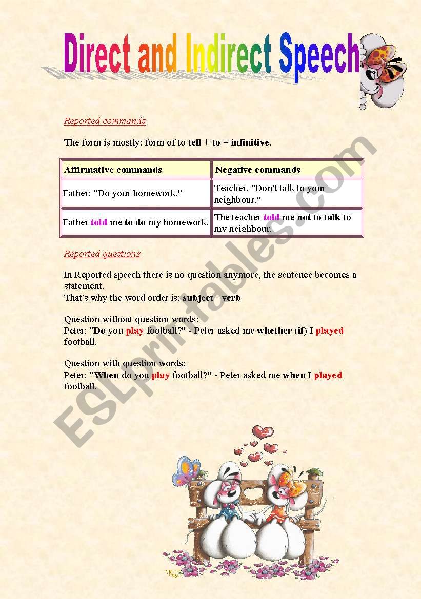 direct and indirect speech worksheet