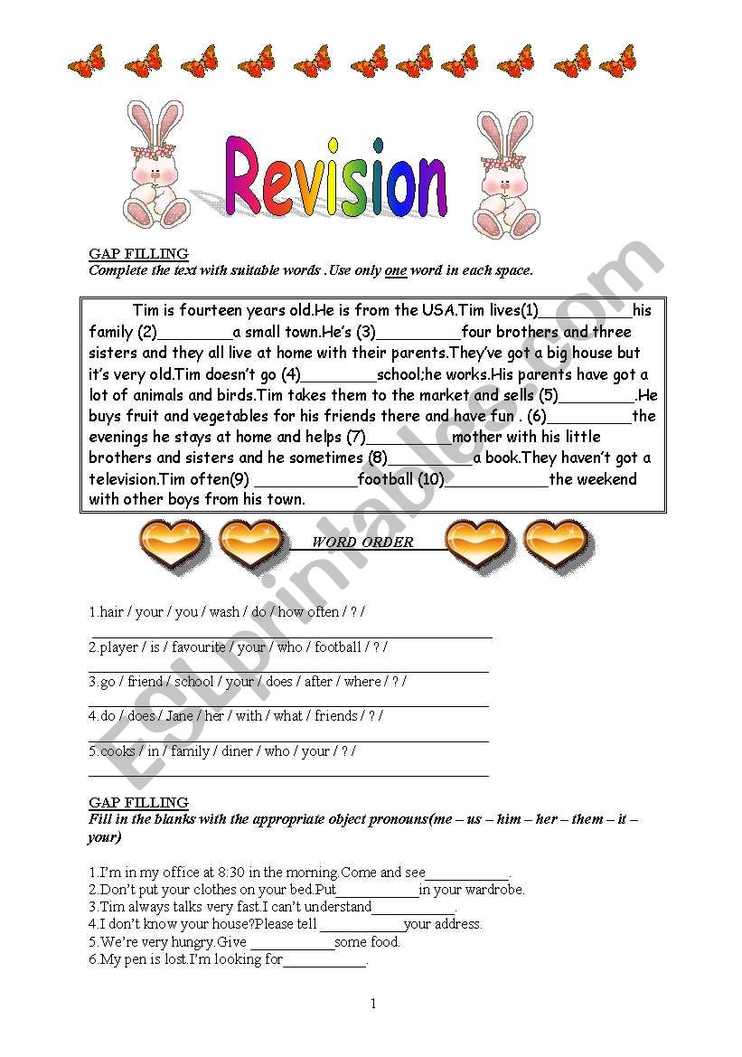 revision worksheets(4 pages)part 1