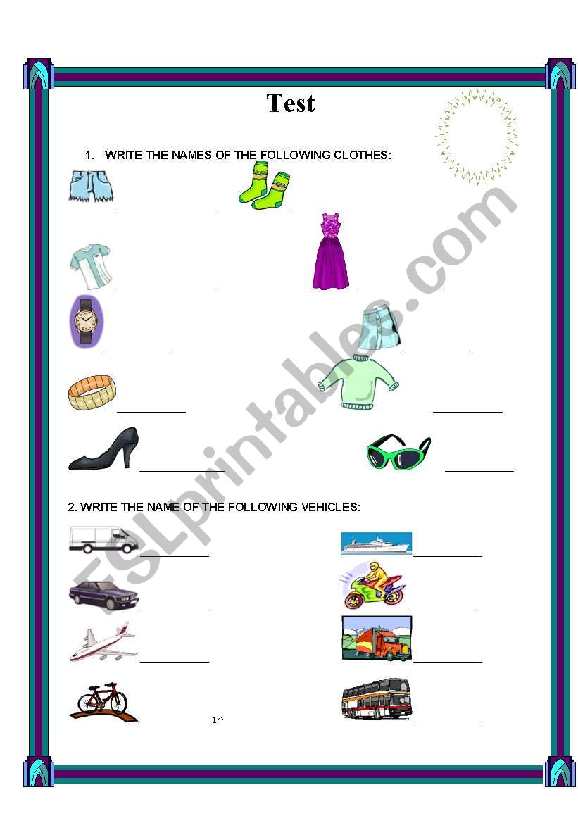 clothes and vehicles worksheet