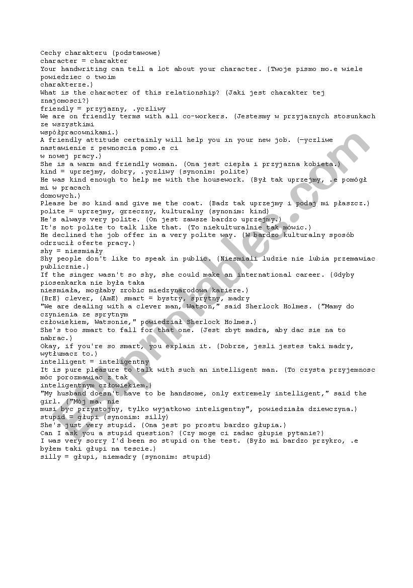 physical appearance worksheet
