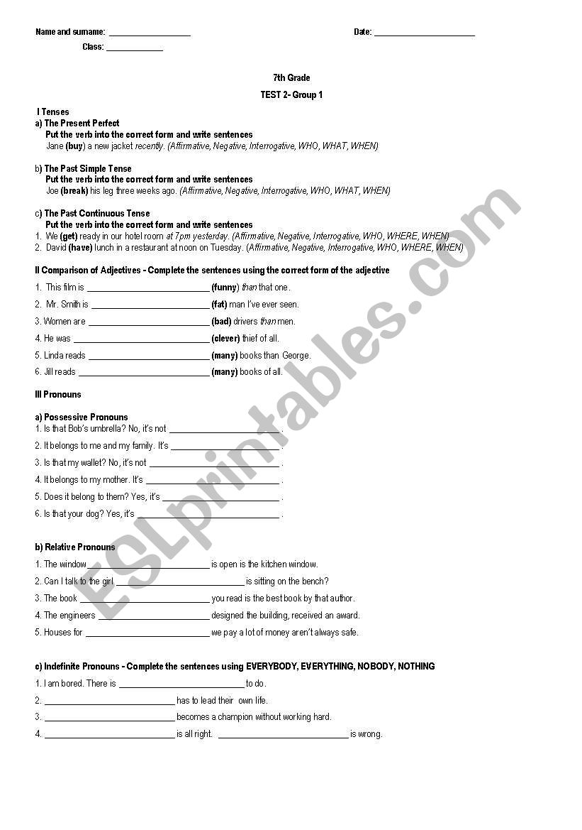 Test_7th_Grade_Group_1 worksheet