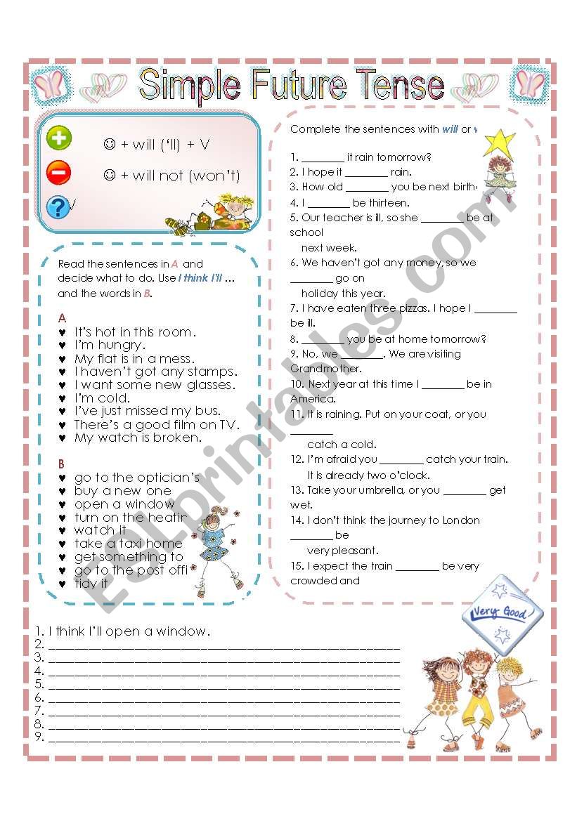 Simple Future Tense Worksheet Grade 5