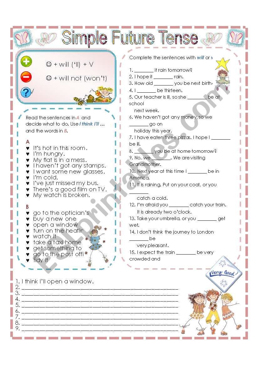 Simple Future Tense Worksheets For Grade 4 With Answers