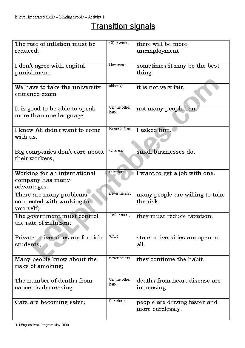 transitional signals matching  activity