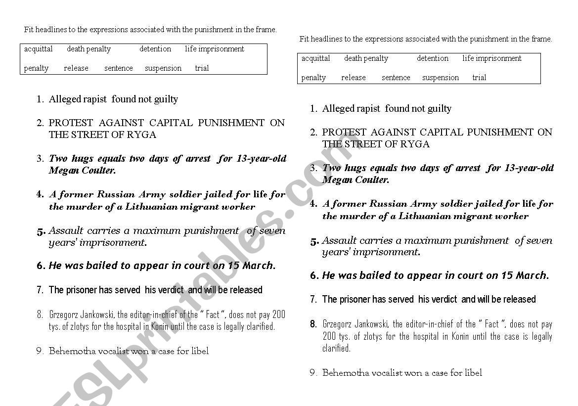 Crime and Punishment worksheet