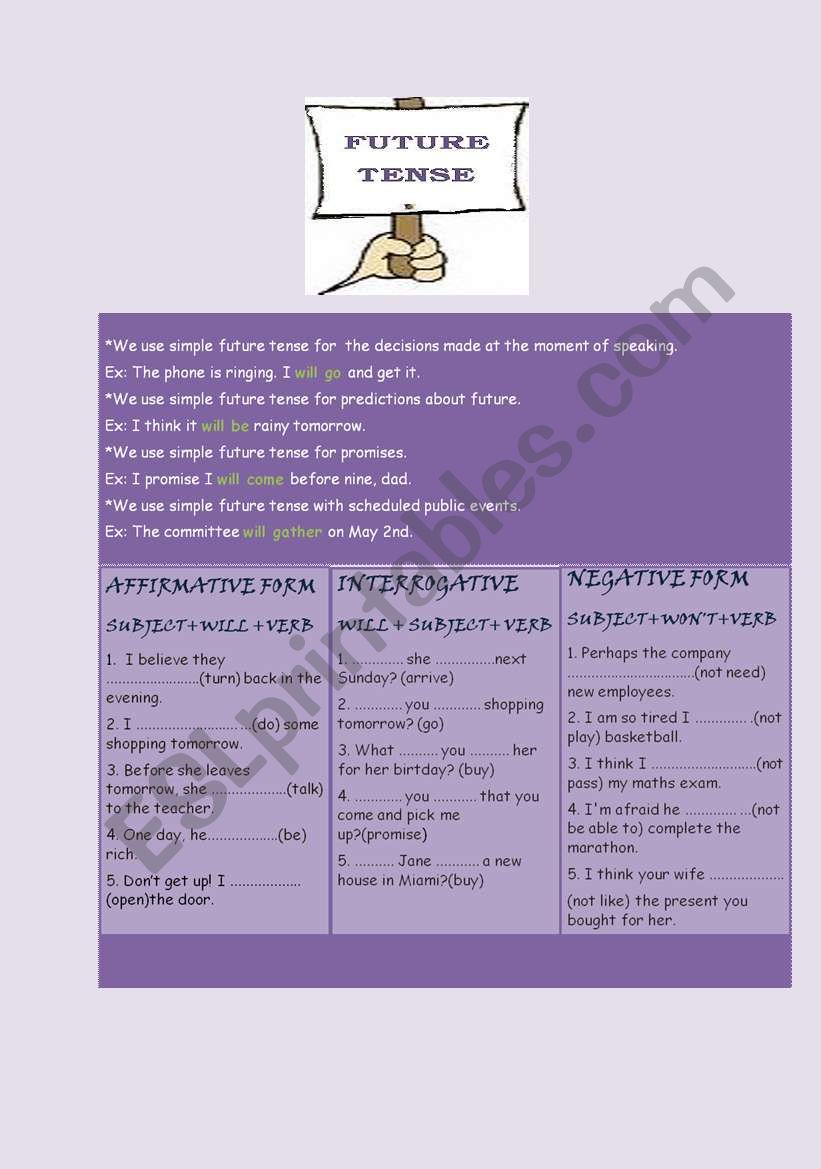 future tense review worksheet