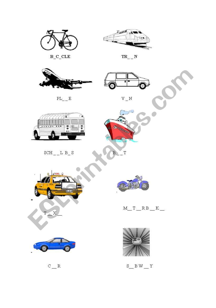 MEANS OF TRANSPORT worksheet