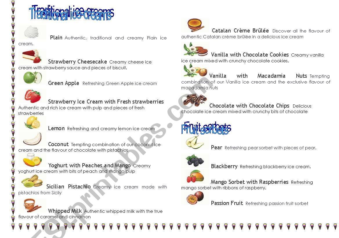 ICE CREAM FLAVOURS worksheet