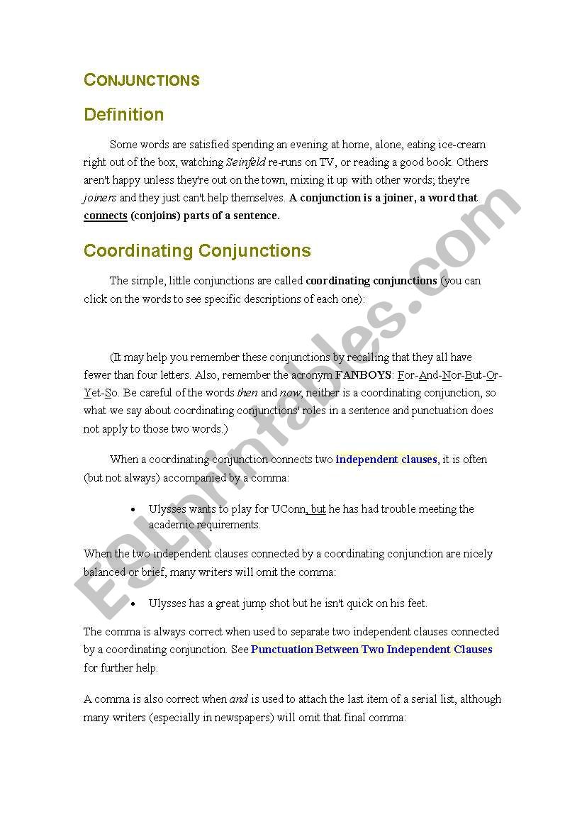 conjunctions worksheet