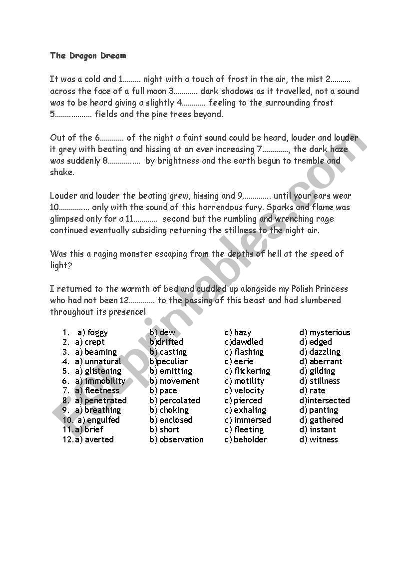 dragon dream worksheet