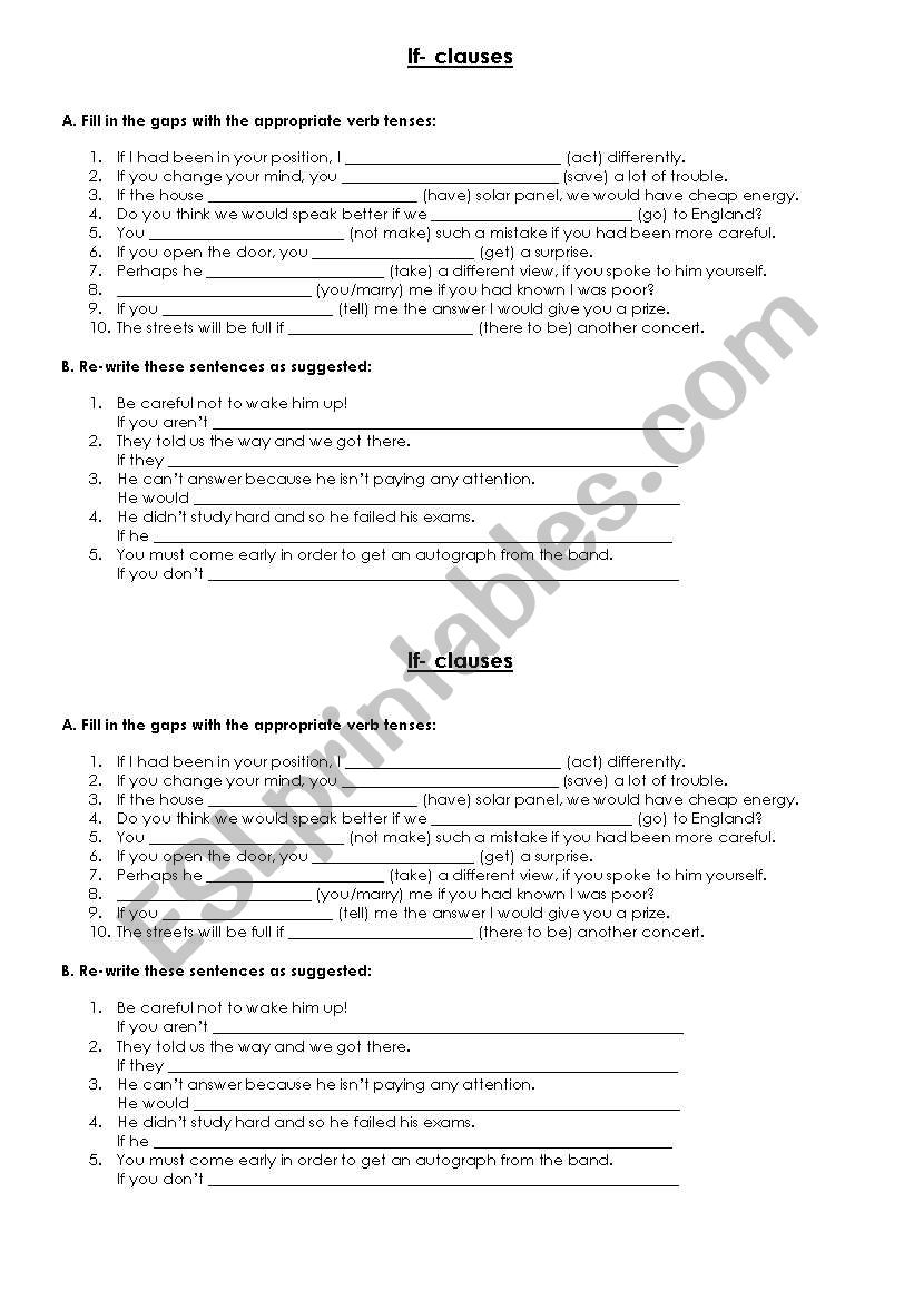 If- clauses worksheet