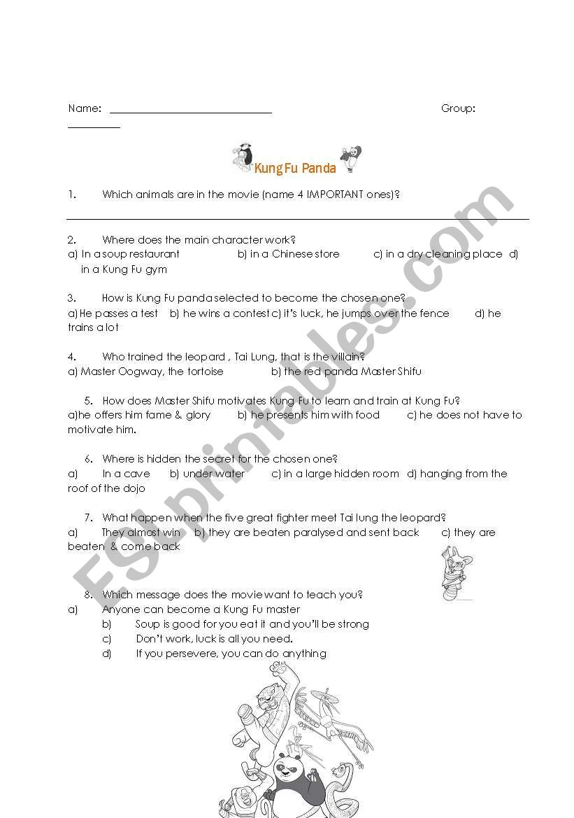 Kung Fu Panda movie worksheet