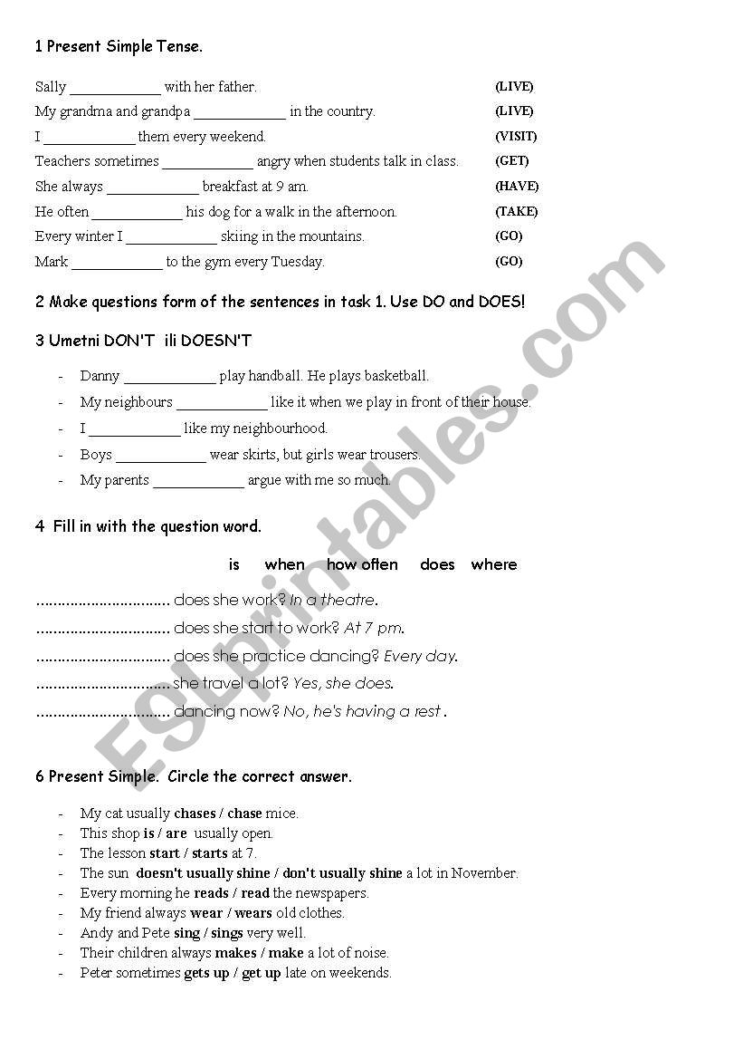 Present Simple - elementary worksheet