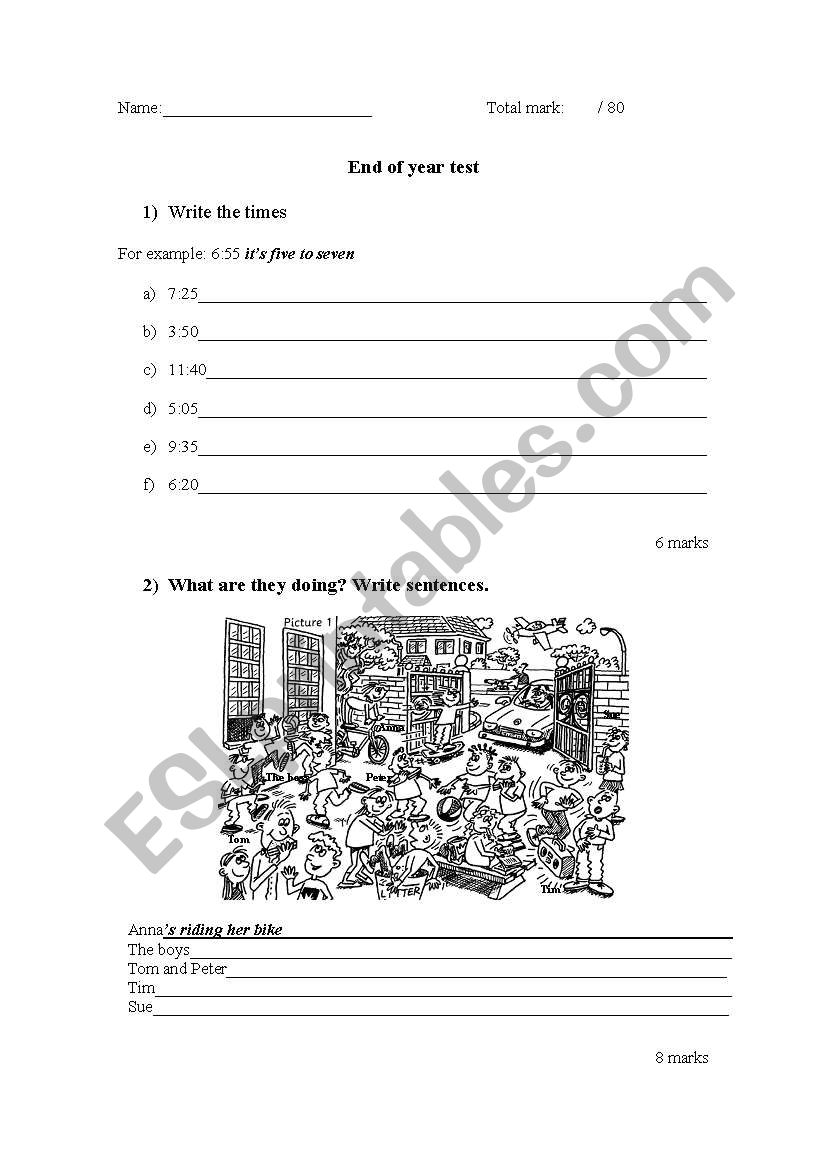 End of year test  worksheet