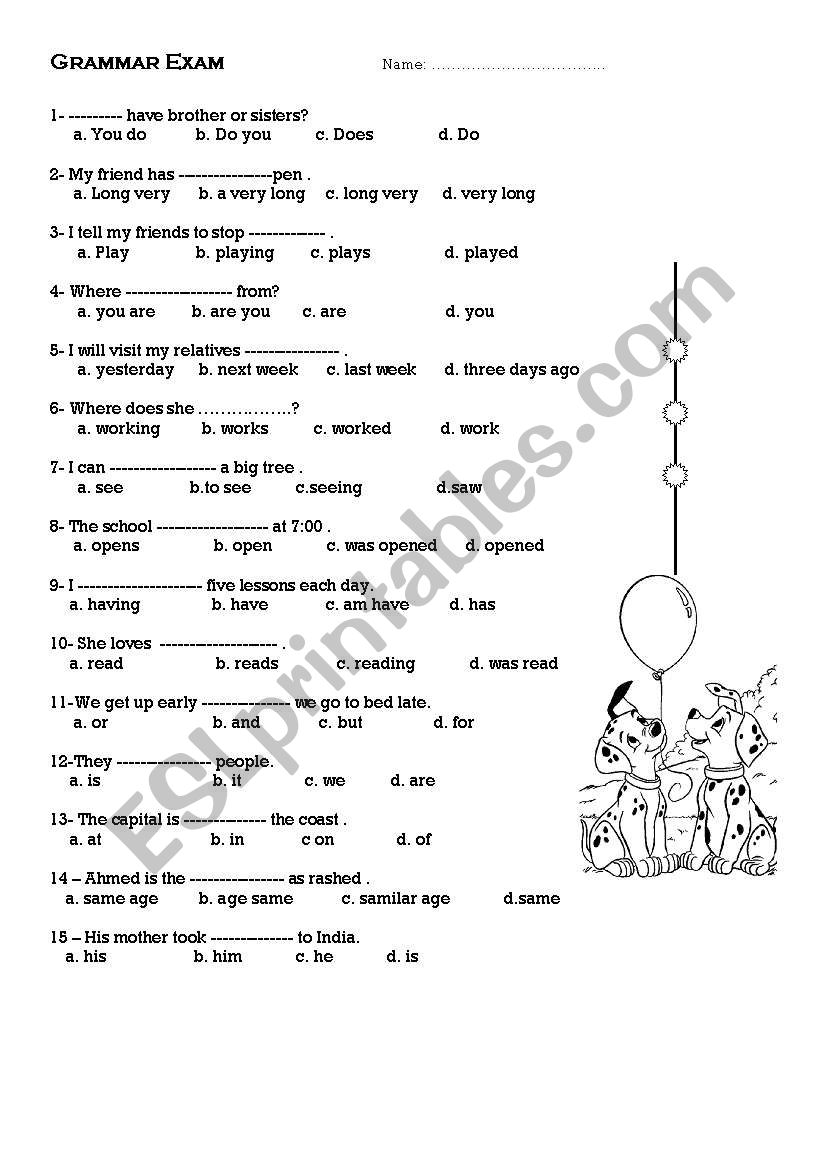 General grammar test worksheet