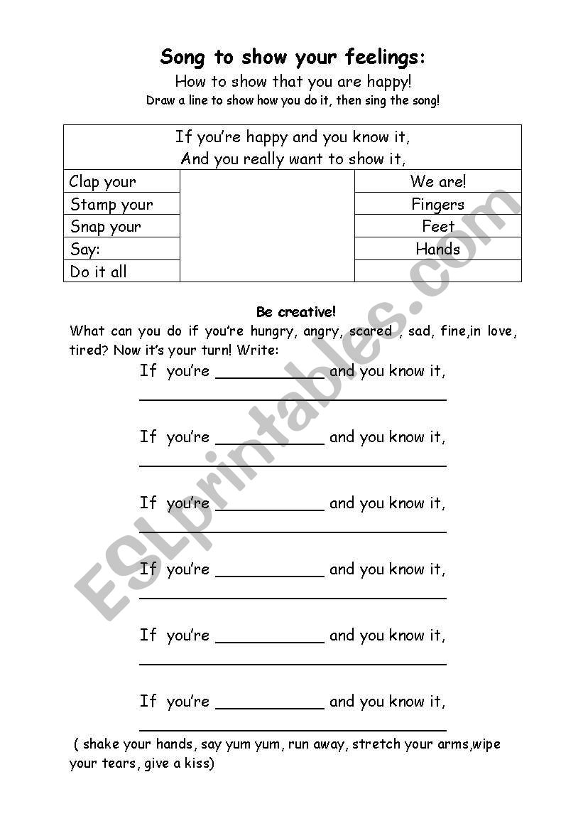 song to show your feelings worksheet