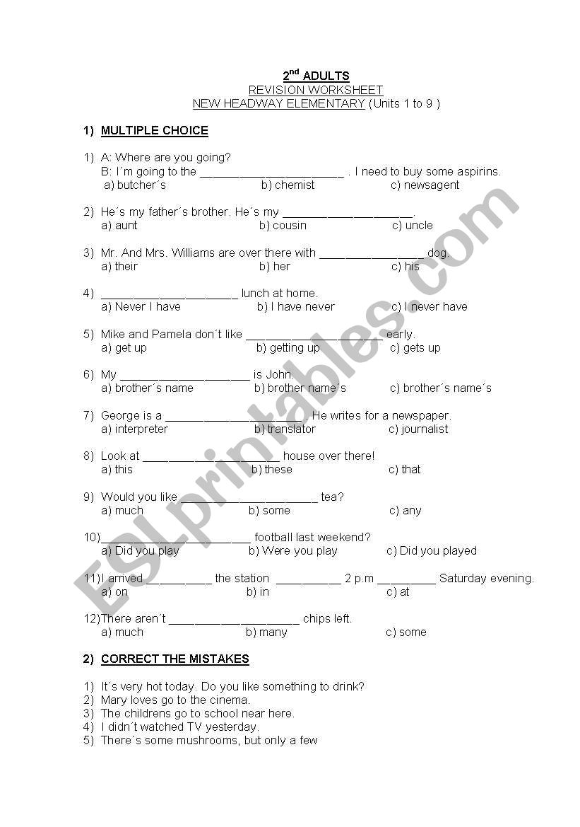 REVISION WORKSHEET  worksheet