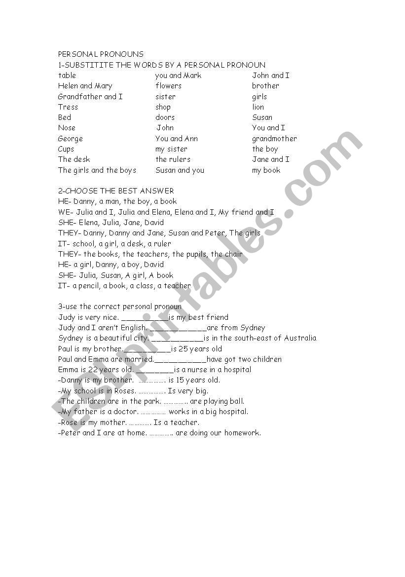 subject pronouns worksheet