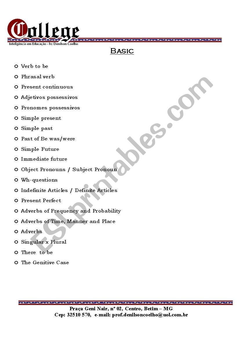 teste de nivelamento worksheet