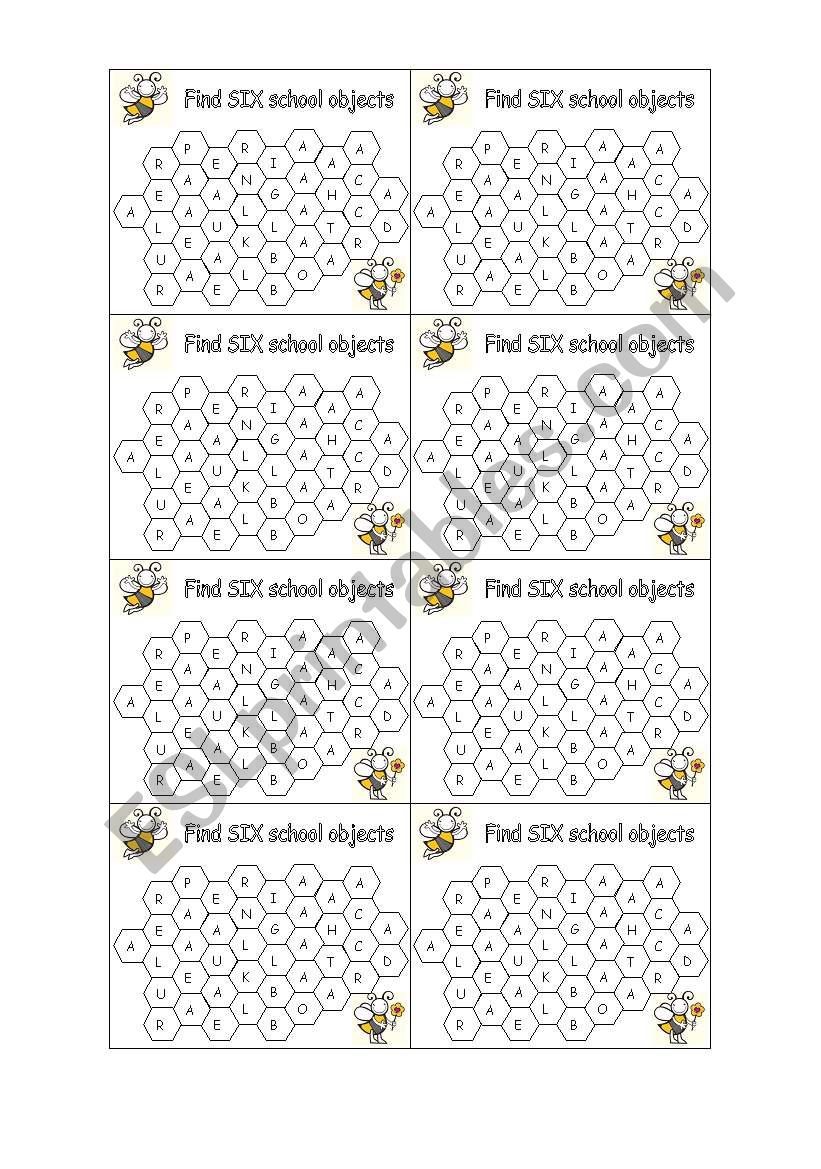 School objects worksheet