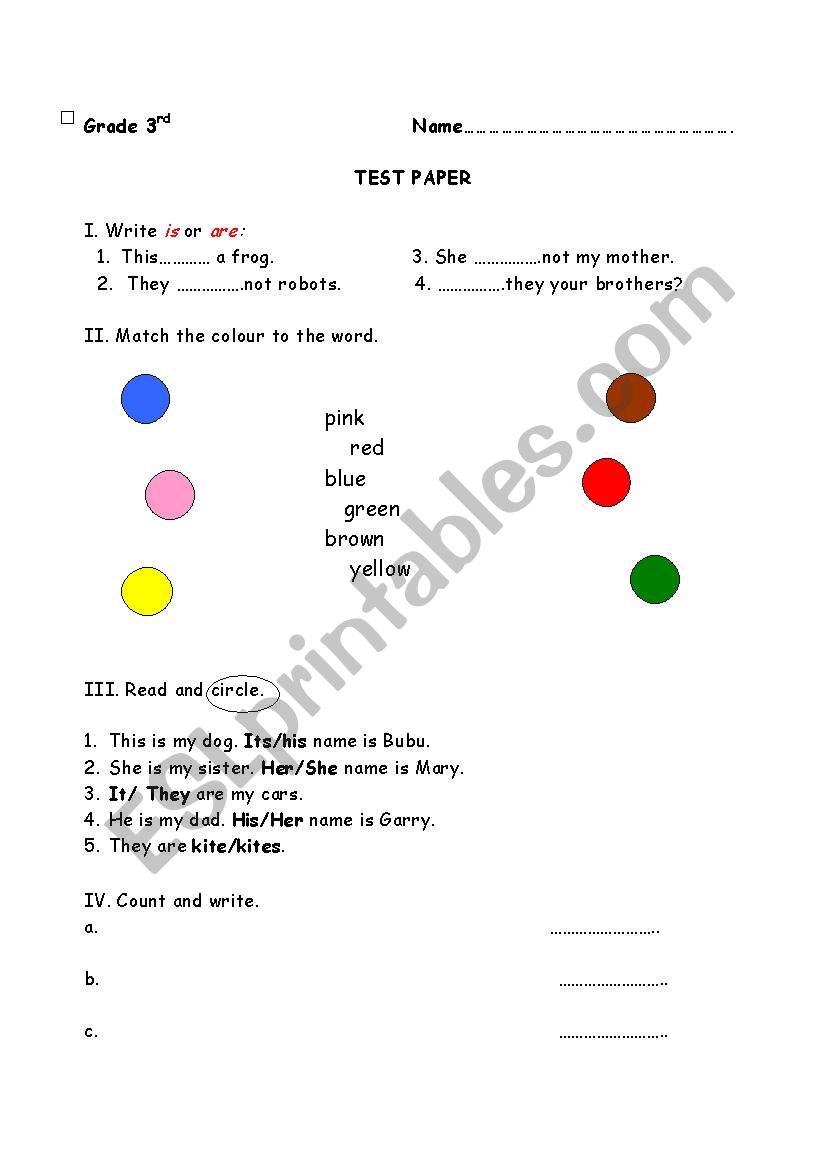 Test 3rd grade worksheet