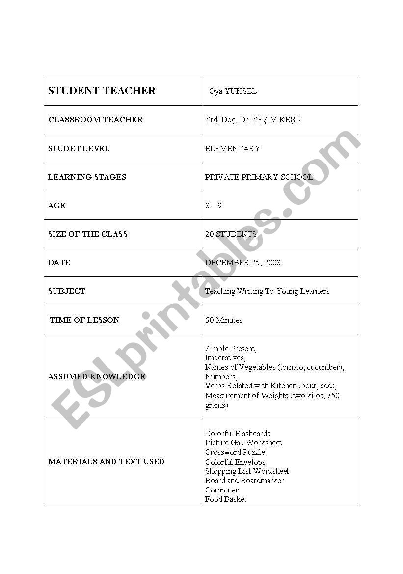 writing recipes worksheet