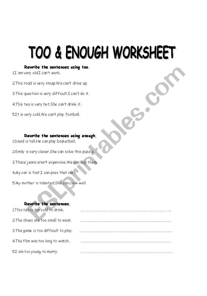 TOO & ENOUGH worksheet
