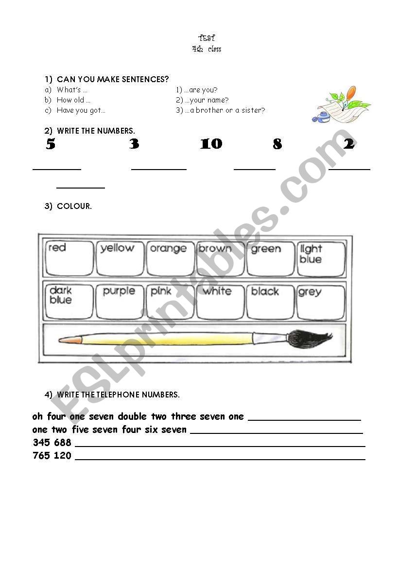 TEST  (Numbers, colours, Tel. numbers, toys, Instructions, ...)