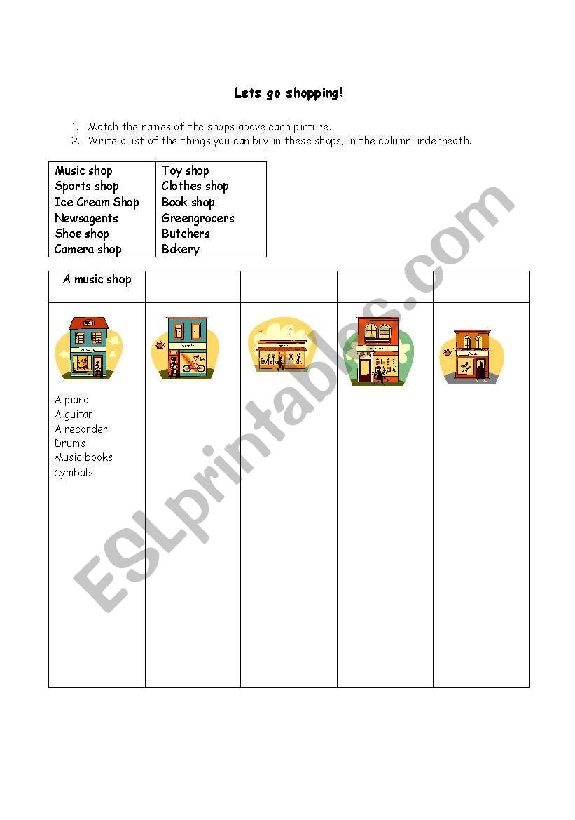 Lets go shopping worksheet