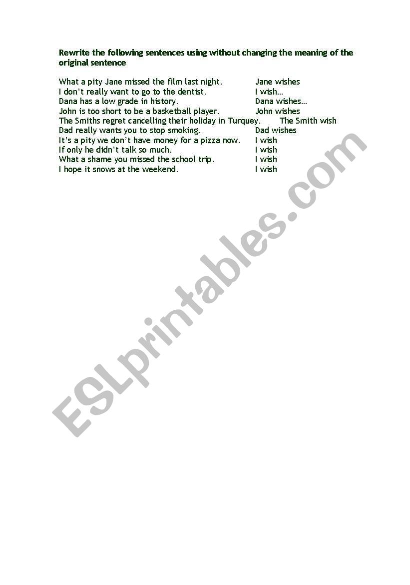 wish worksheet
