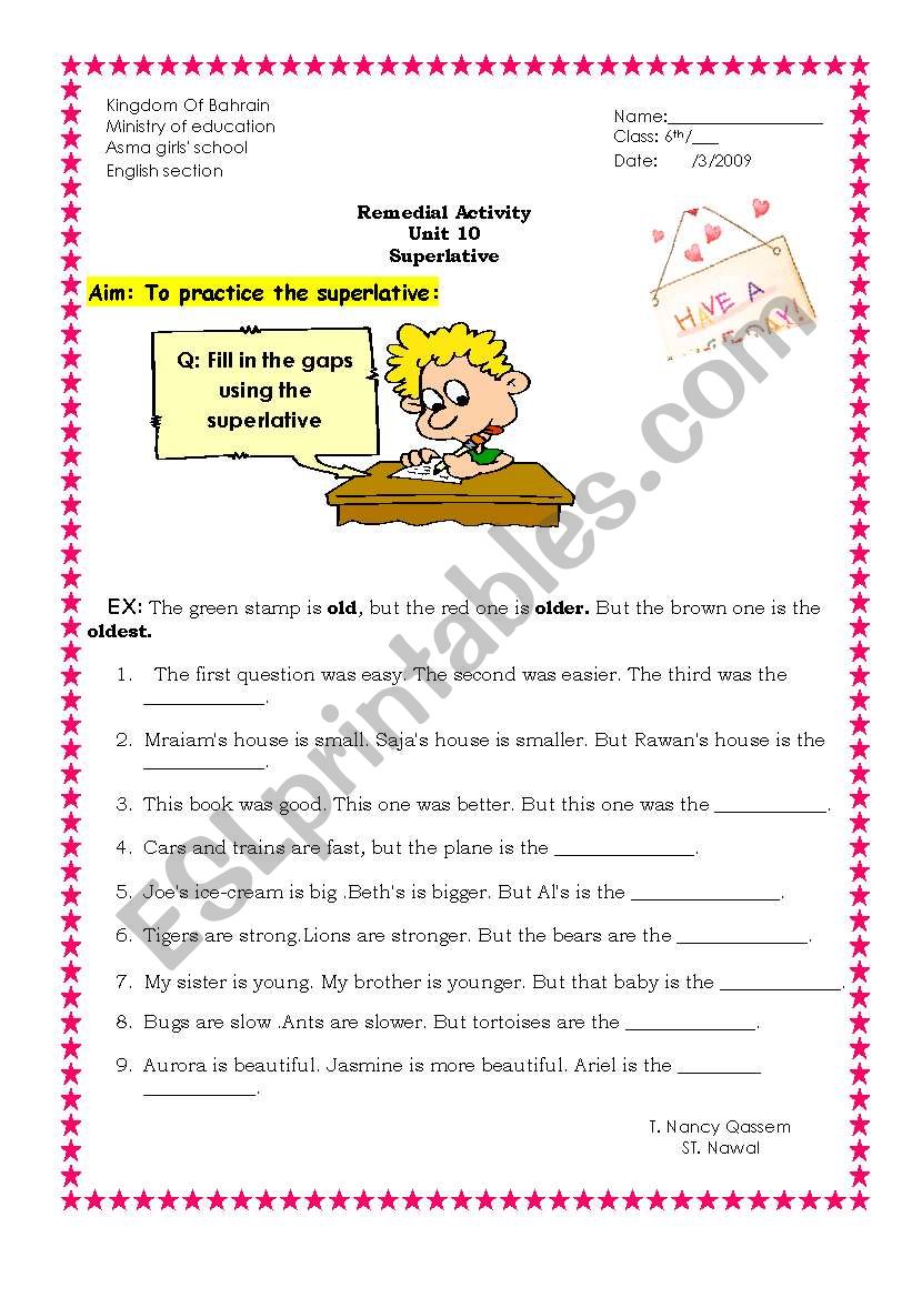 Superlative worksheet