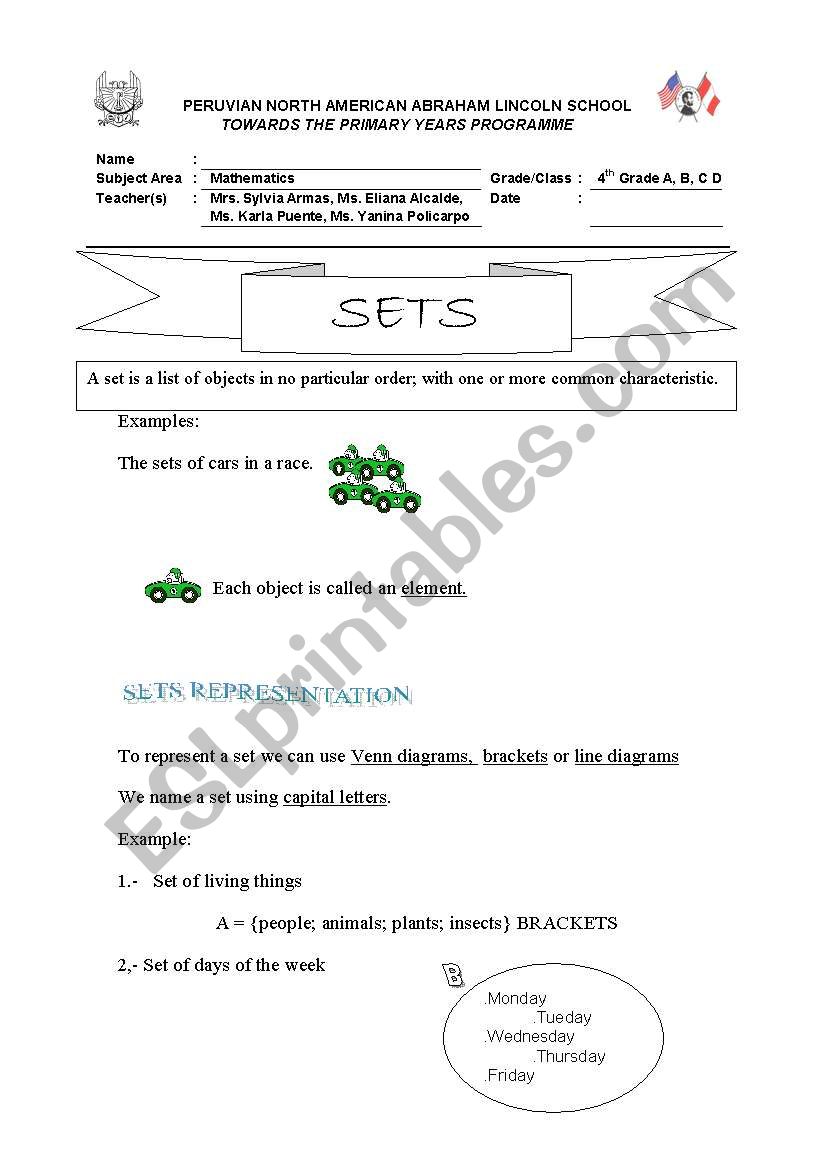 SETS worksheet