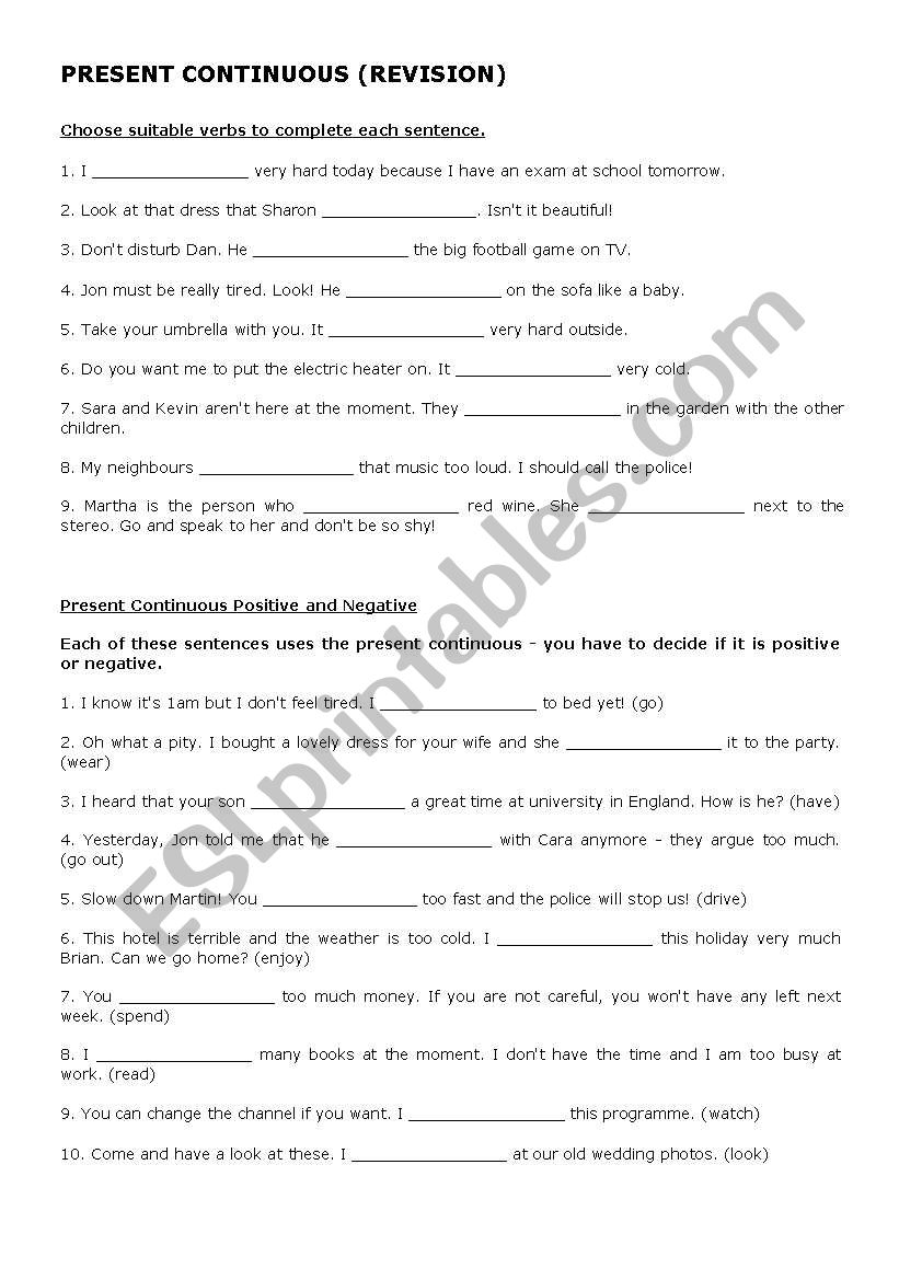PRESENT CONTINUOUS REVISION worksheet