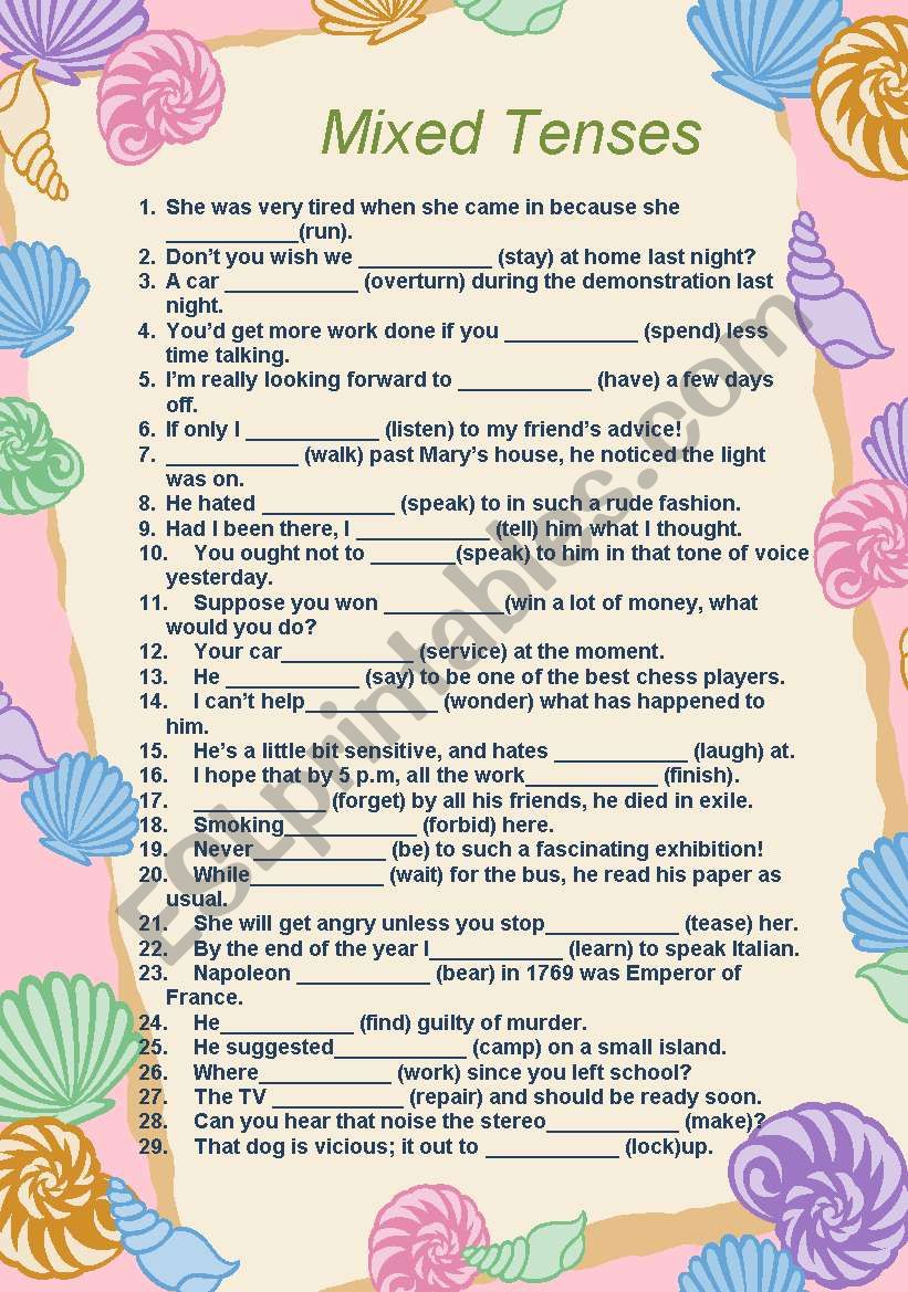 mixed tenses worksheet