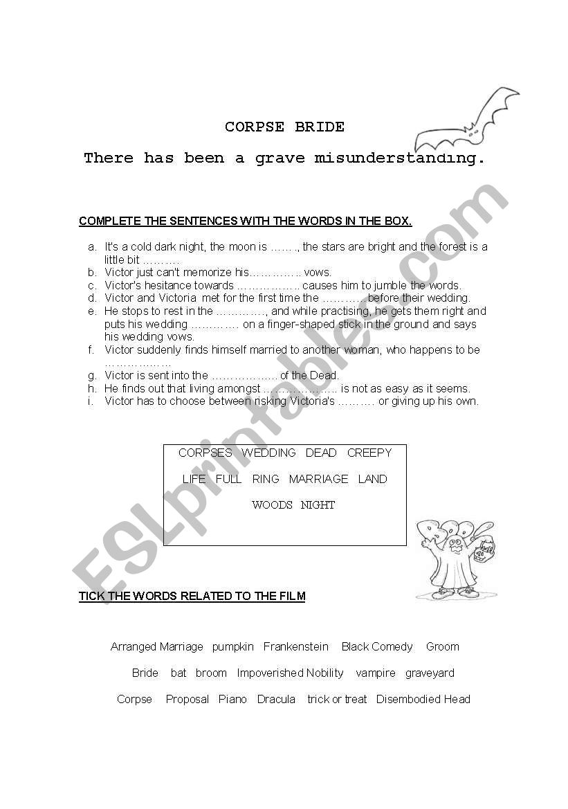 Bride Corpse worksheet