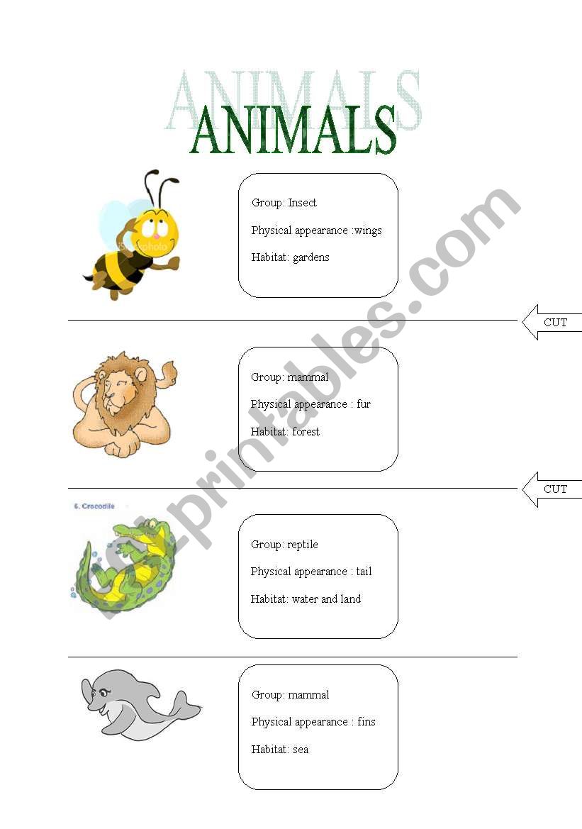 ANIMALS role cards worksheet
