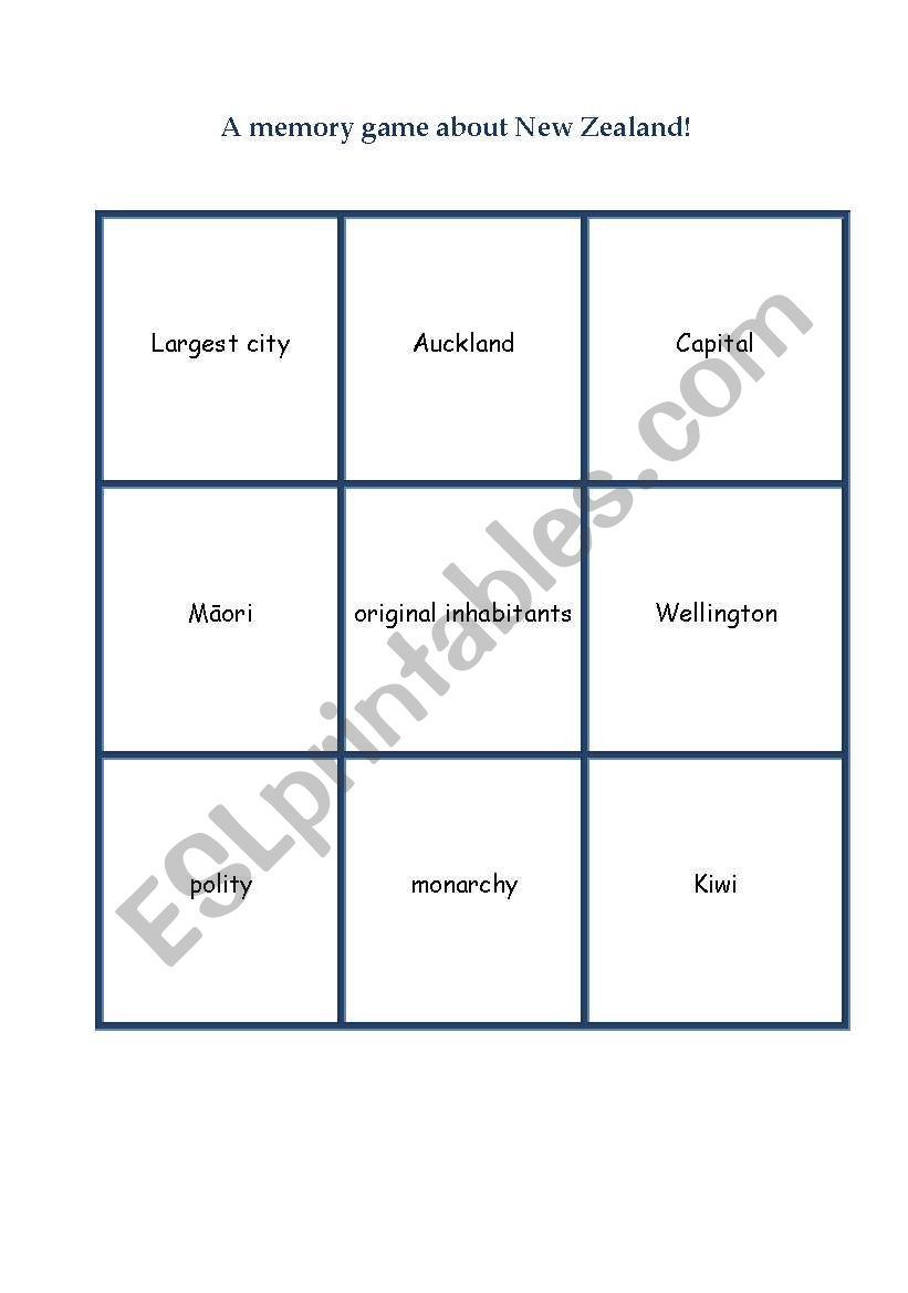 A memorygame about New Zealand