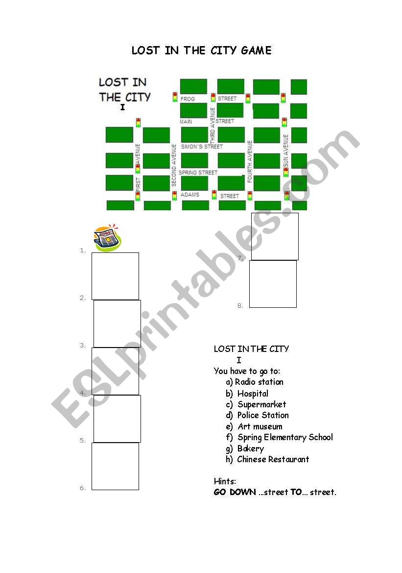 Lost In the City game worksheet