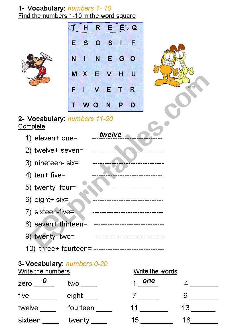 Numbers practice worksheet