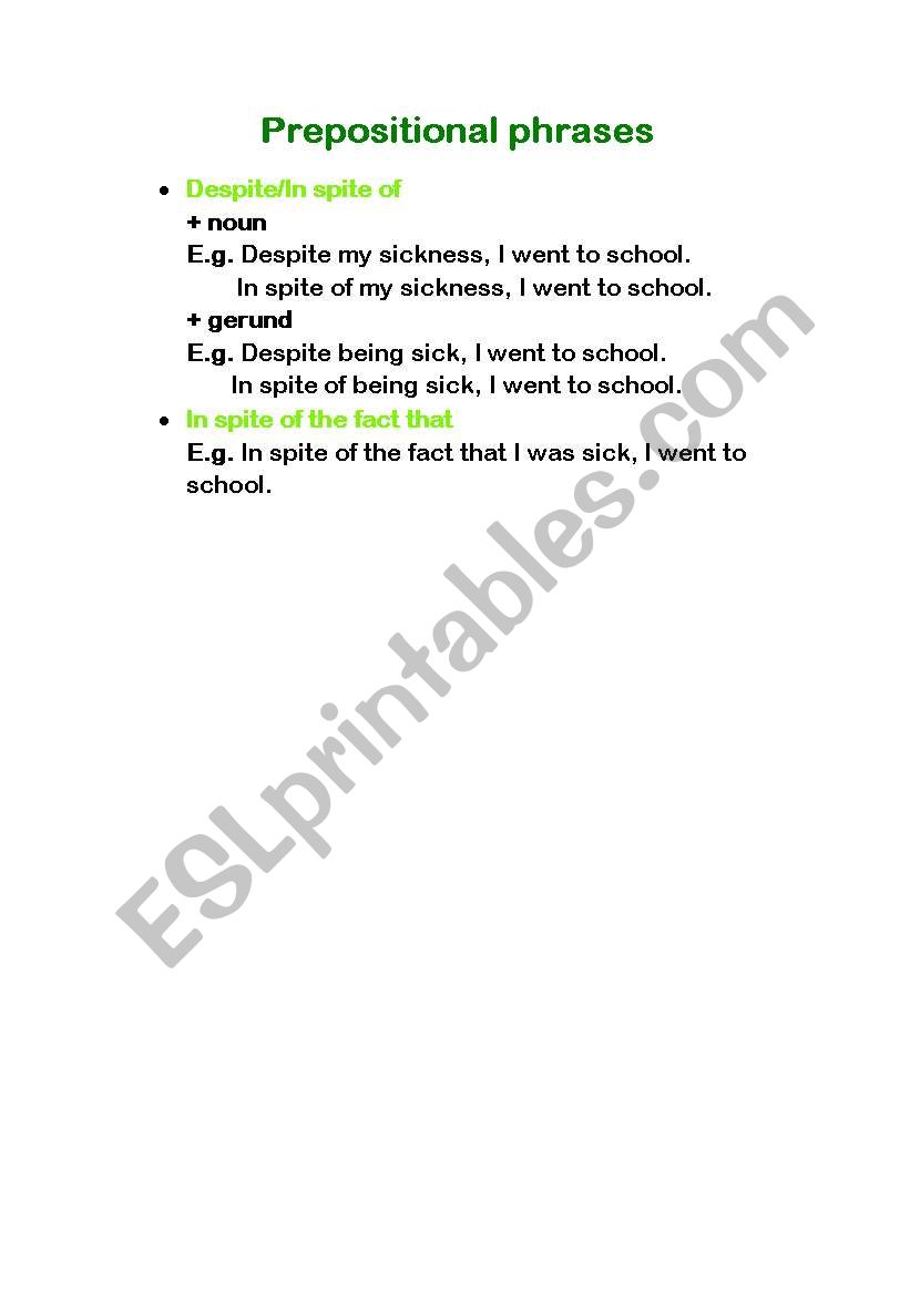 Prepositional phrases worksheet