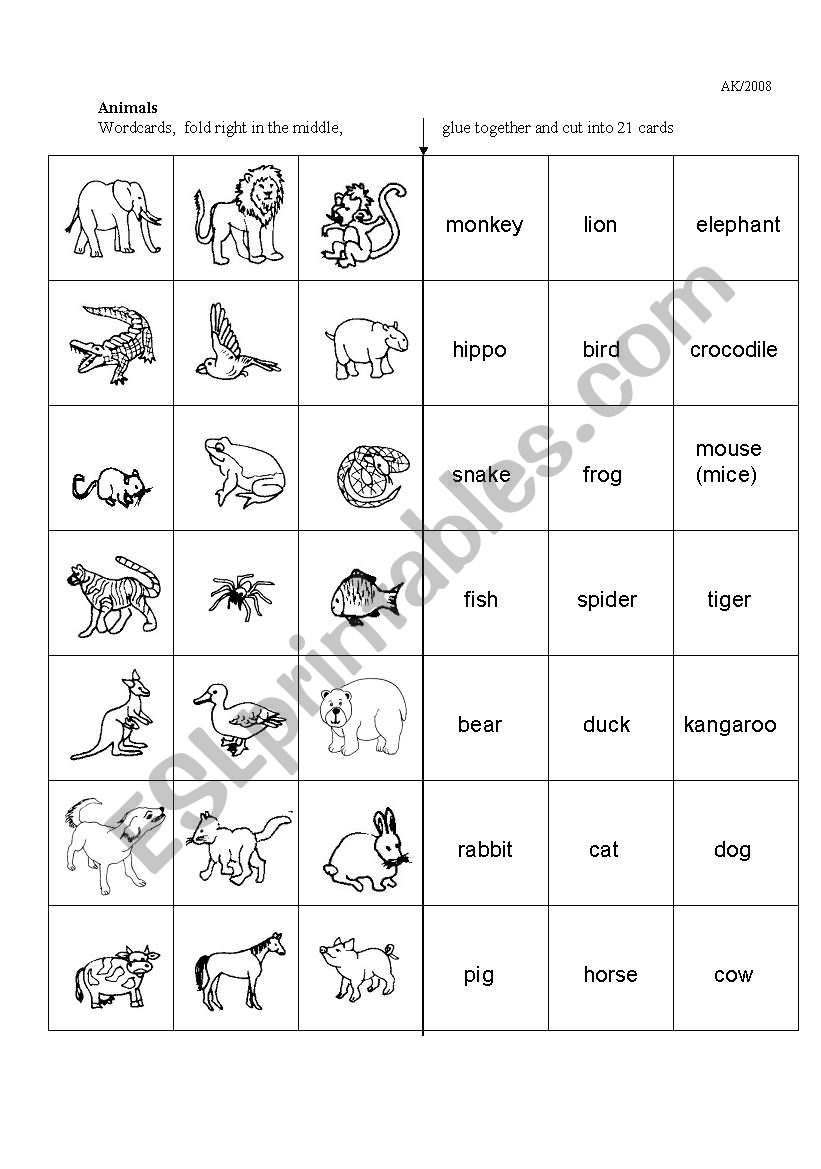 Animals - Wordcards worksheet