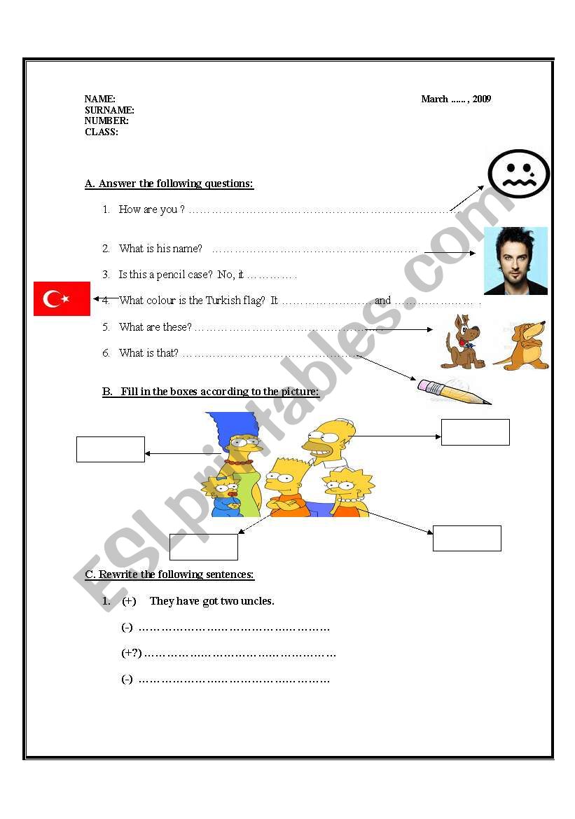 4th grade written exam worksheet