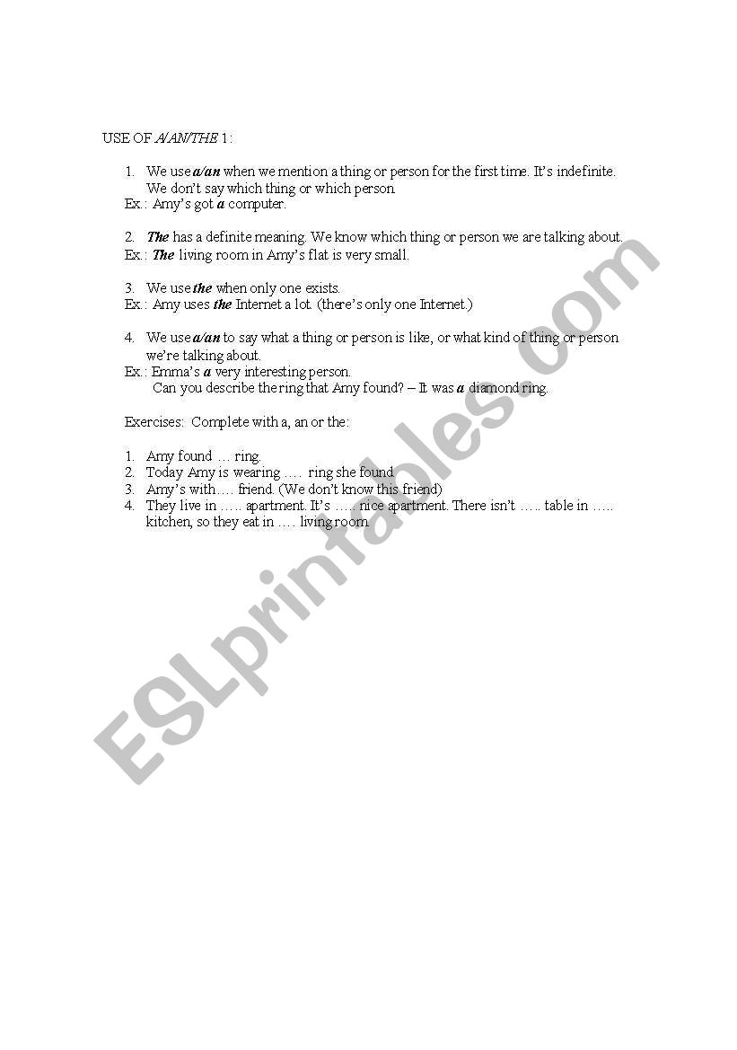 The - a - an worksheet